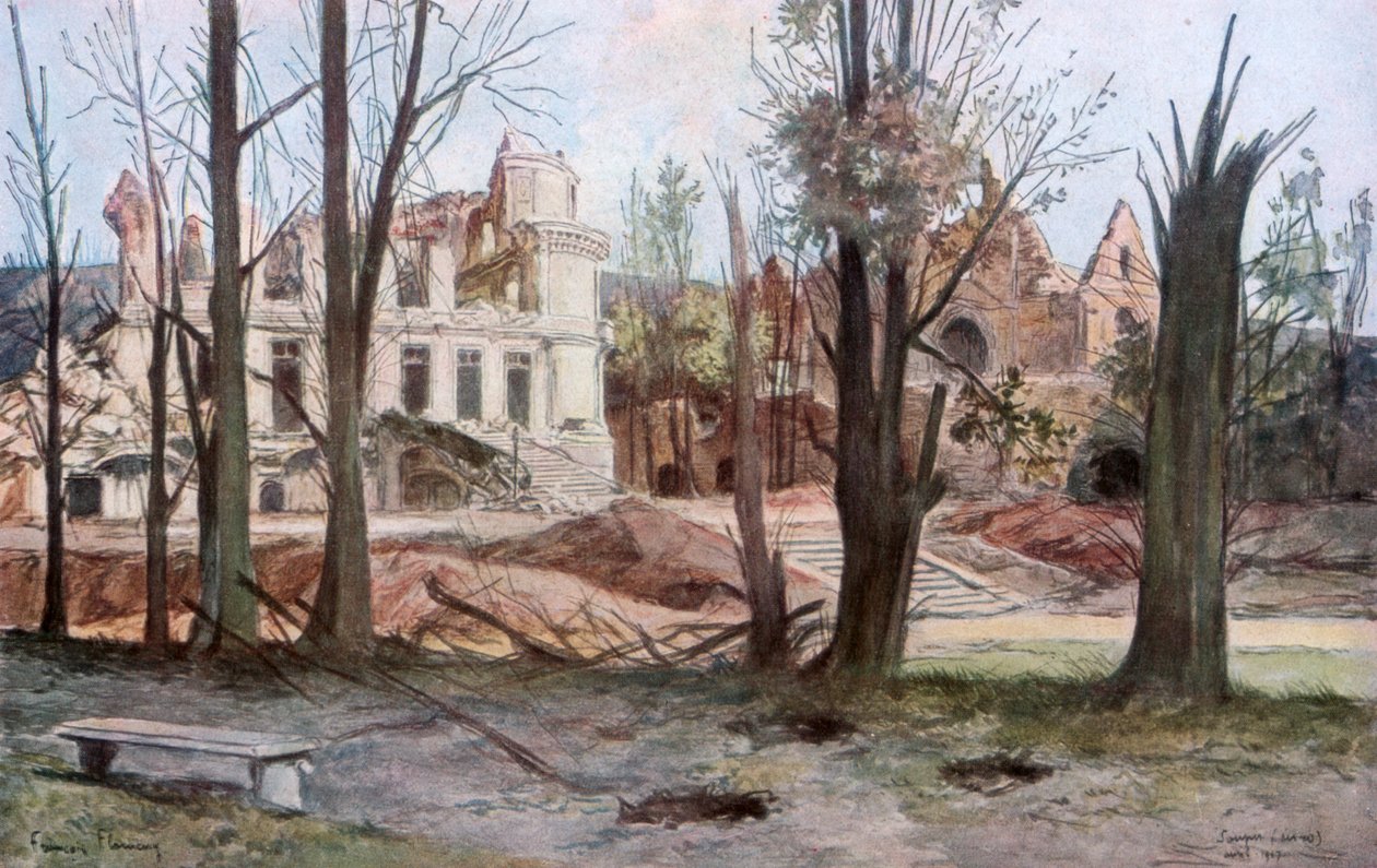 Ruiny domu, Soupir, I wojna światowa, kwiecień 1917. autorstwa Francois Flameng