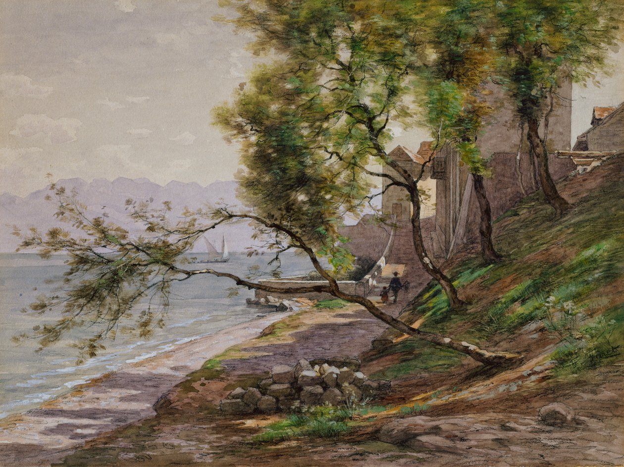 Na skraju Jeziora Genewskiego (akwarela na papierze) autorstwa Francois Furet