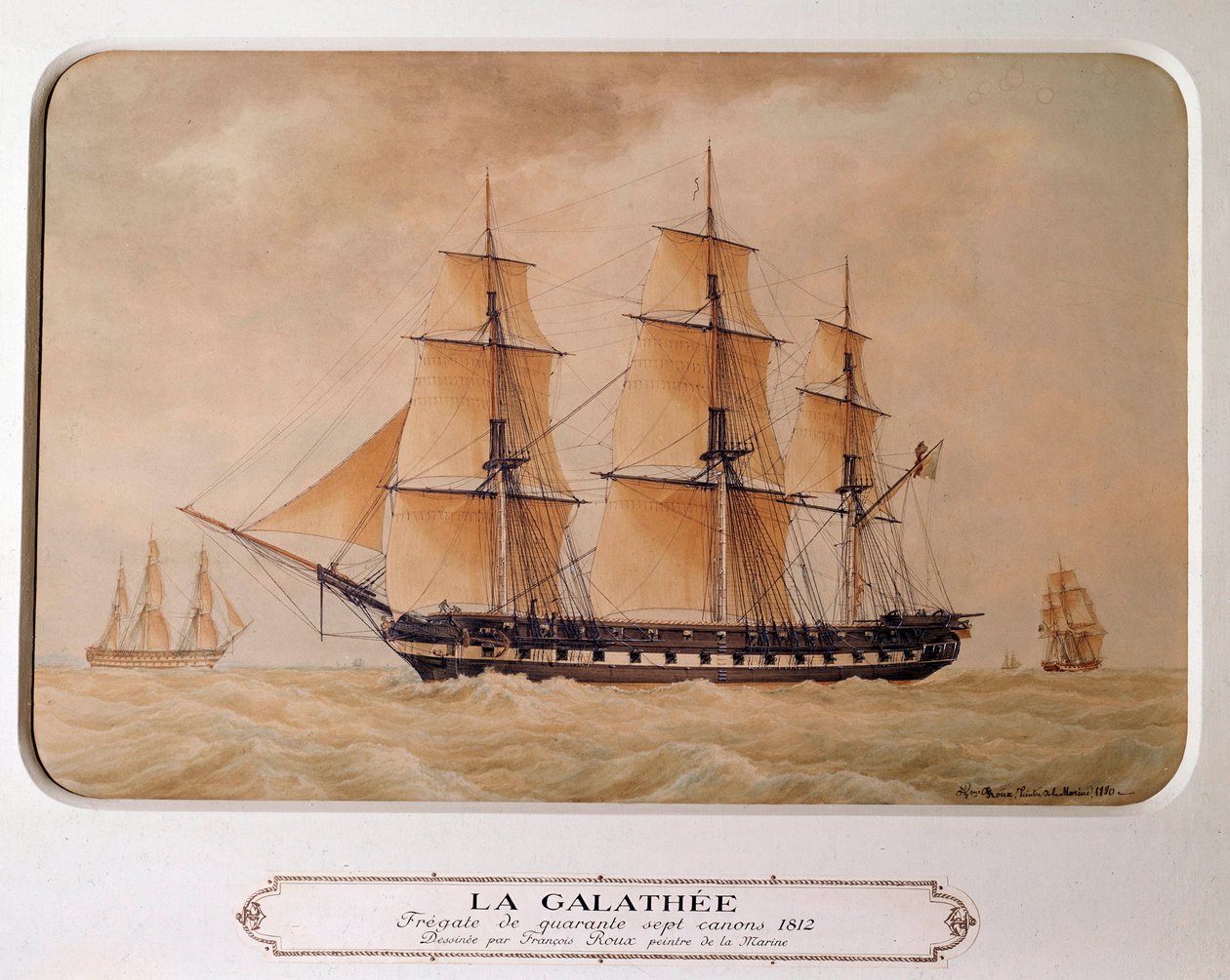 Galathee, fregata 47 dział w 1812 r. Obraz Francois Roux (1811 - 1882). Rycina z 1880 r. Paryż, Musee De La Marine. autorstwa Francois Geoffroy Roux