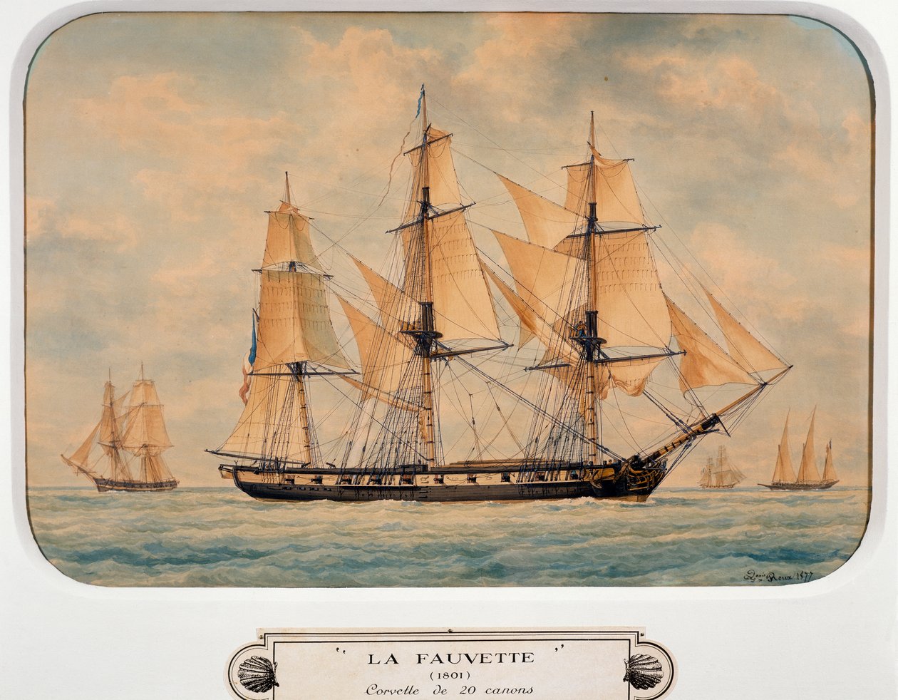 Korweta Fauvette, Francois Roux (1811-1882), akwarela, Francja autorstwa Francois Geoffroy Roux