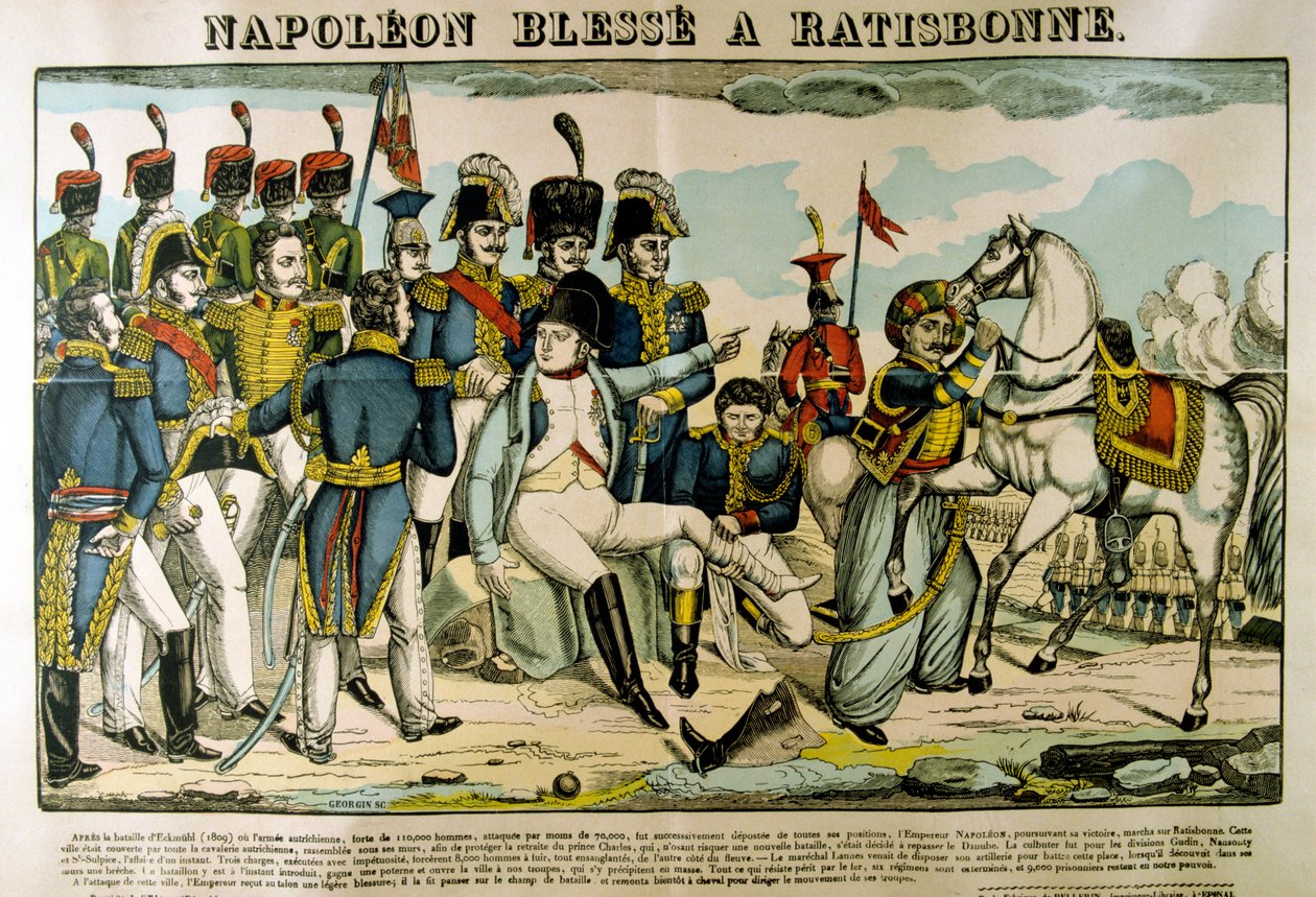 Napoleon ranny w Ratyzbonie, kwiecień 1809, c1835 autorstwa Francois Georgin