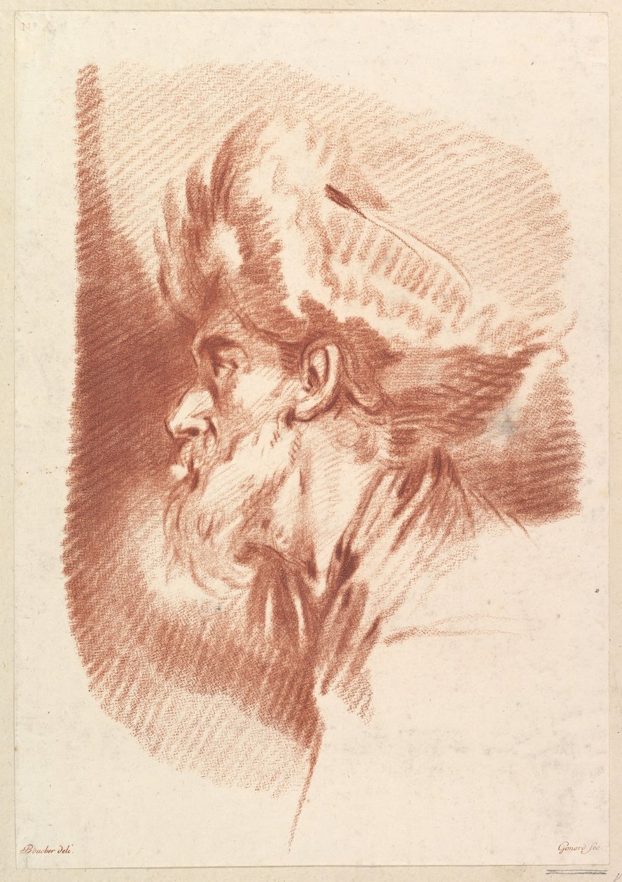 Bez tytułu głowa mężczyzny w turbanie, połowa XVIII wieku do początku XIX wieku. autorstwa Francois Gonord
