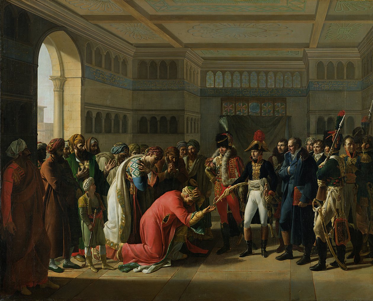Generał Bonaparte wręcza miecz dowódcy wojskowemu Aleksandrii, lipiec 1798, 1808 autorstwa Francois Henri Mulard