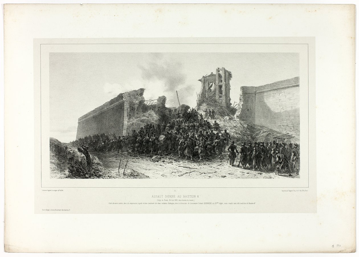 Szturm na bastion nr 8, z Pamiątek Włoch: Wyprawa Rzymska autorstwa Francois Hippolyte Lalaisse