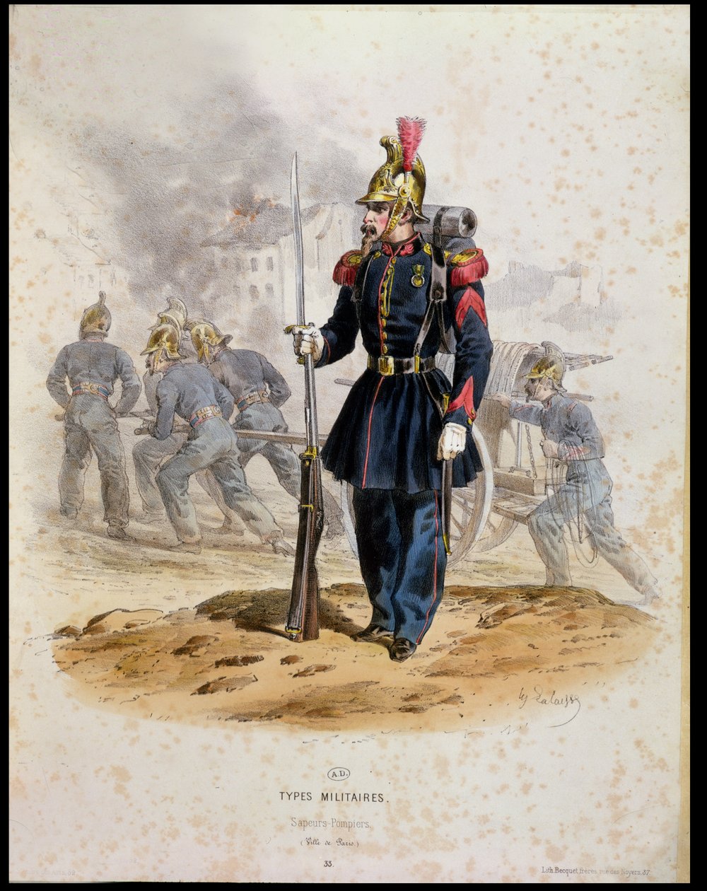 Paryscy strażacy (Sapeurs-Pompiers) 1860 autorstwa Francois Hippolyte Lalaisse