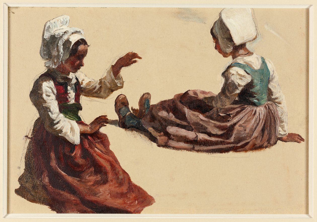 Dwie dziewczyny w strojach regionalnych autorstwa Francois Hippolyte Lalaisse