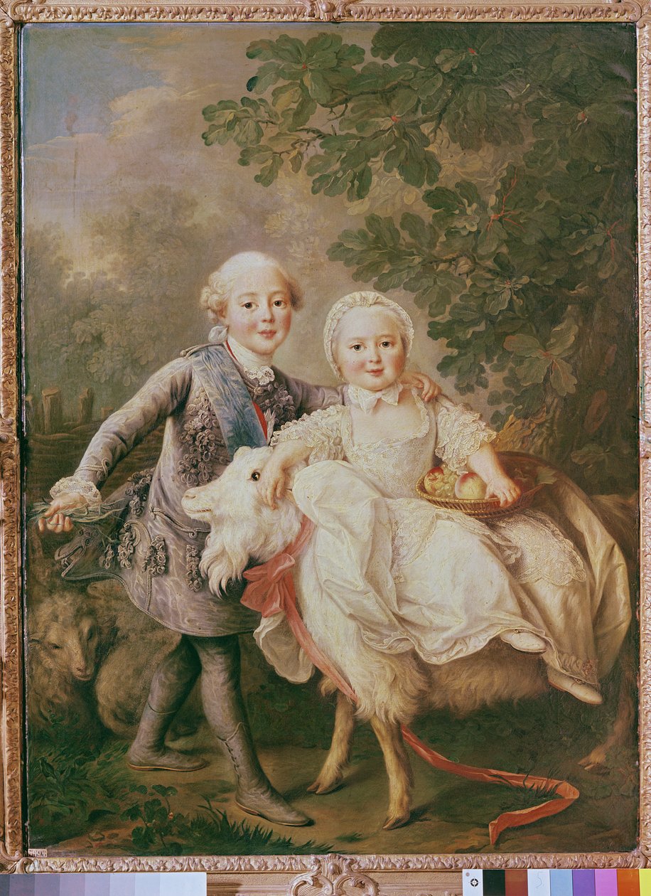 Karol francuski (1757-1836) hrabia Artois i jego siostra Clothide (1759-1802) 1763-64 autorstwa Francois Hubert Drouais