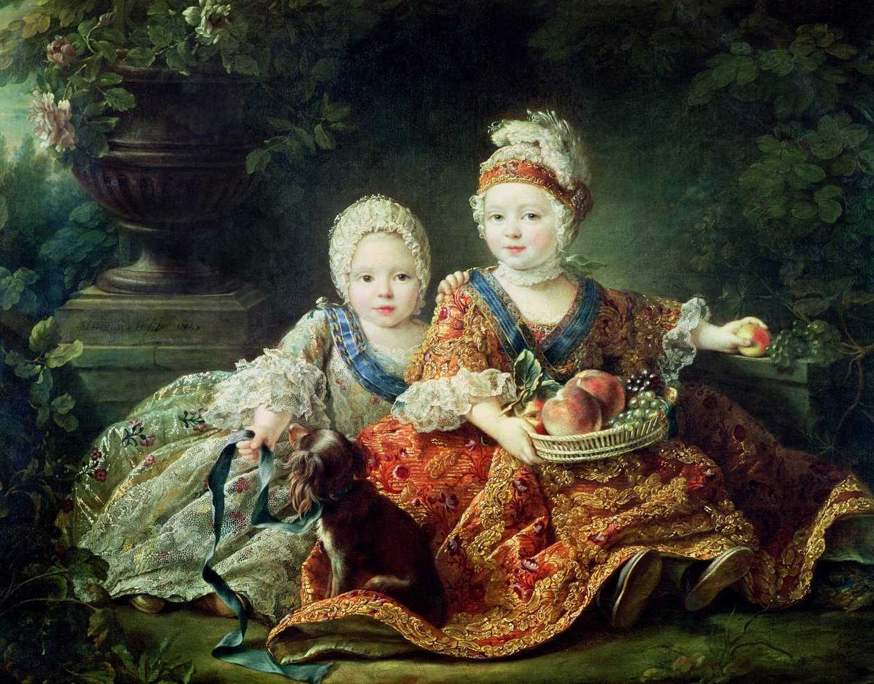 Ludwik de France (1754-93) książę de Berry i Louis de France (1755-1824) hrabia Prowansji, przyszli królowie Ludwik XVI i XVIII Francji, 1757 autorstwa Francois Hubert Drouais