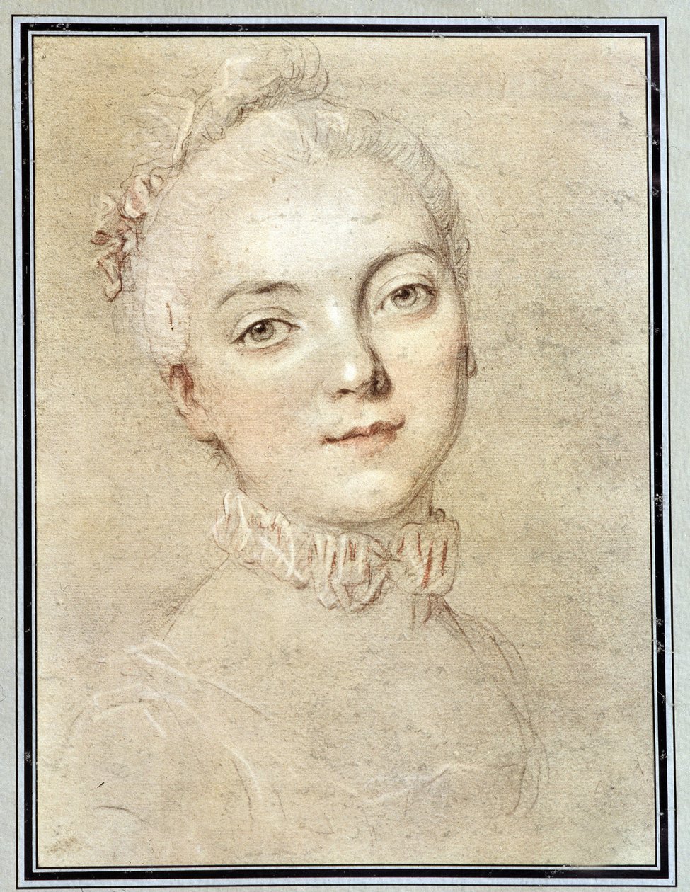 Portret Jeanne Becu, hrabiny (lub Madame) Barry (1743-1793) - rysunek François Drouais autorstwa Francois Hubert Drouais