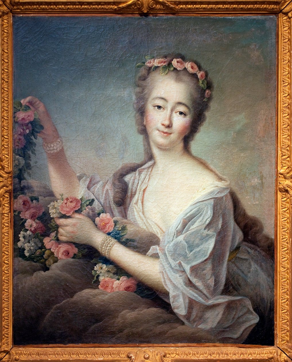 Portret Madame du Barry en Flore (Jeanne Becu, hrabina (lub Madame) Barry (1743-1793) - Obraz Francois Hubert Drouais (1727-1775), olej na płótnie autorstwa Francois Hubert Drouais