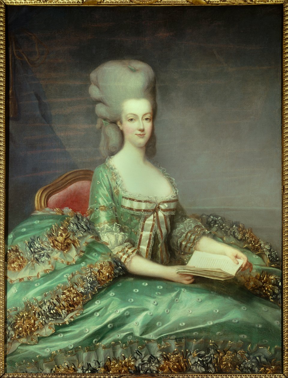 Portret Marii Antoniny (1755-1793) Królowa Francji Ten portret został podarowany przez królową spowiednikowi w 1781 roku. Obraz Francois Hubert Drouais (1727-1775) XVIII-wieczna kolekcja prywatna - Portret Marii Antoniny (1755-1793), Królowa Fra autorstwa Francois Hubert Drouais