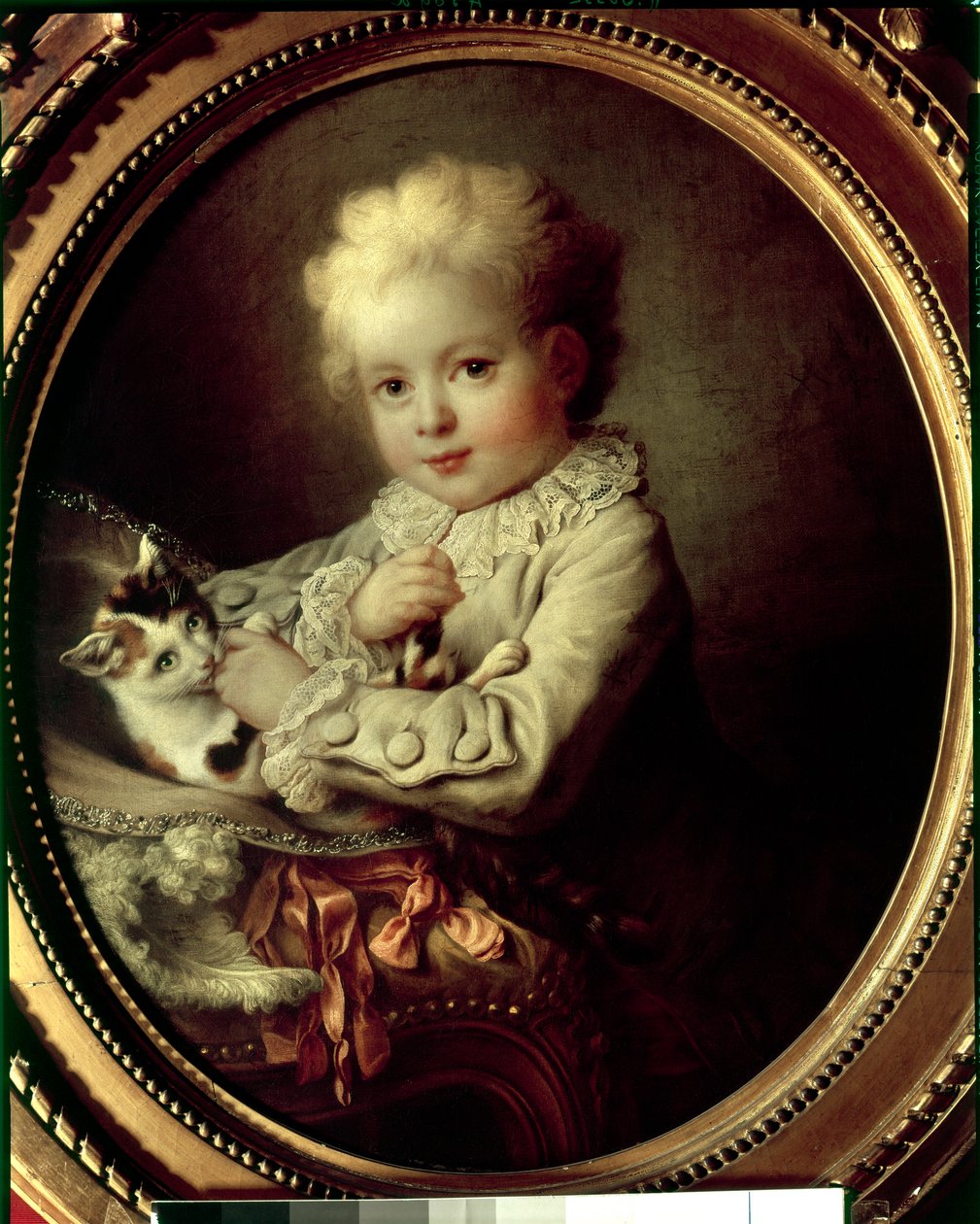 Portret chłopca bawiącego się z kotem Obraz Francois Hubert Drouais (1727-1775) XVIII-wieczny Paryż, Musee Jacquemart Andre autorstwa Francois Hubert Drouais