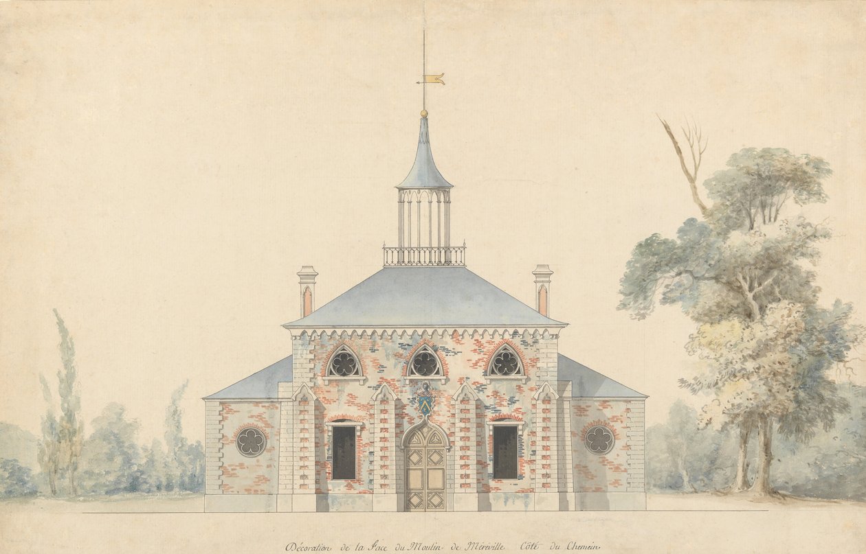Elewacja projektowanego młyna w Méréville, b.d. autorstwa Francois Joseph Belanger