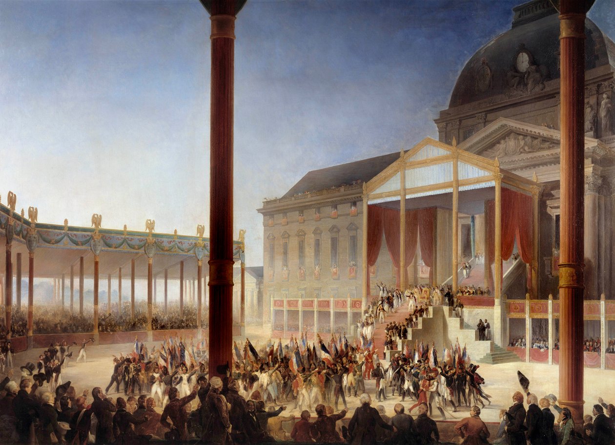 Zgromadzenie Champ de Mai (przeprowadzone przez Napoleona I w obecności deputowanych departamentów i wojska na Polach Marsowych w Paryżu, 1.06.1815) Obraz Francois Joseph Heim (1787- 1865) 1847 niedz. 1,27x1,54 m² autorstwa François Joseph Heim