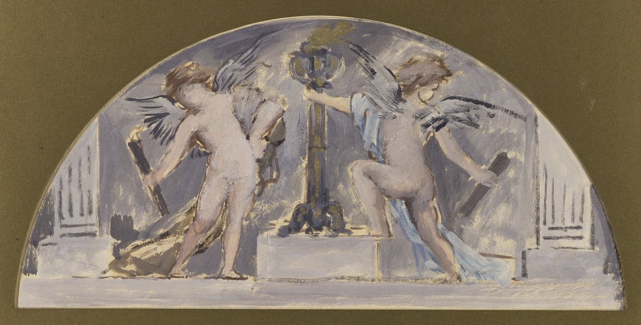 Szkic jadalni Hôtel de Ville de Paris, Dwoje kochanków zapalających pochodnię autorstwa Francois Lafon