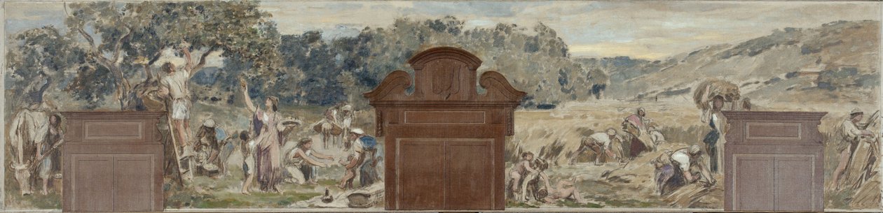 Szkic sali wiejskiej w Pantin: La cueillette. La moisson, 1886 (olej na płótnie) autorstwa Francois Lafon