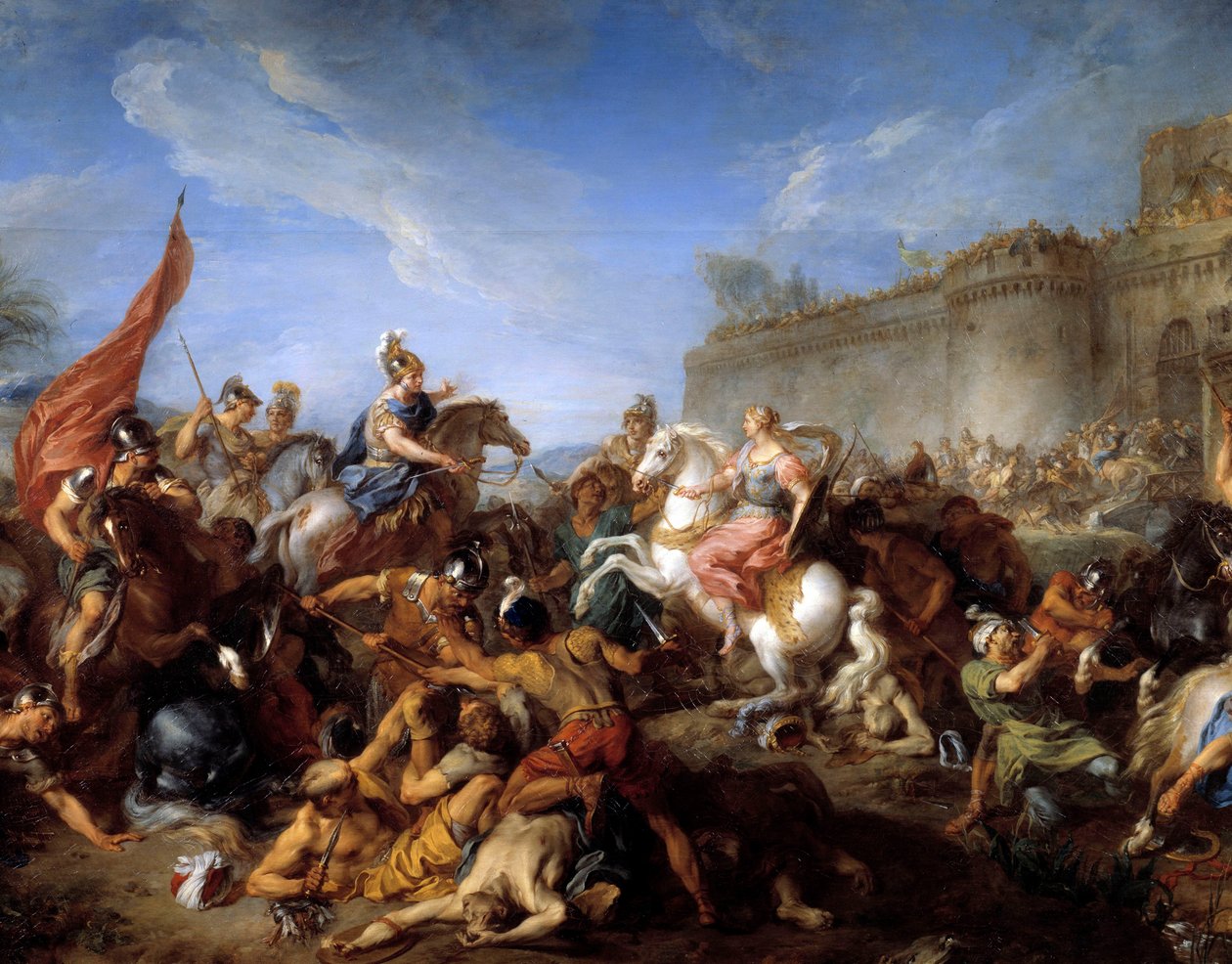 Tancrede wręcza broń Clorinde Ilustracja do wiersza „La jerusalem delivree” (La jerusalem liberata) Torquato Tasso (dit Le Muche autorstwa François Lemoyne