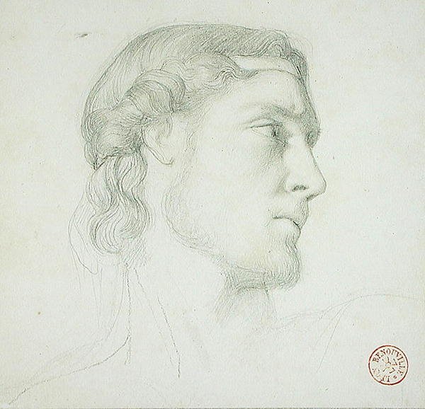 Studium głowy (ołówek na papierze) autorstwa Francois Leon Benouville