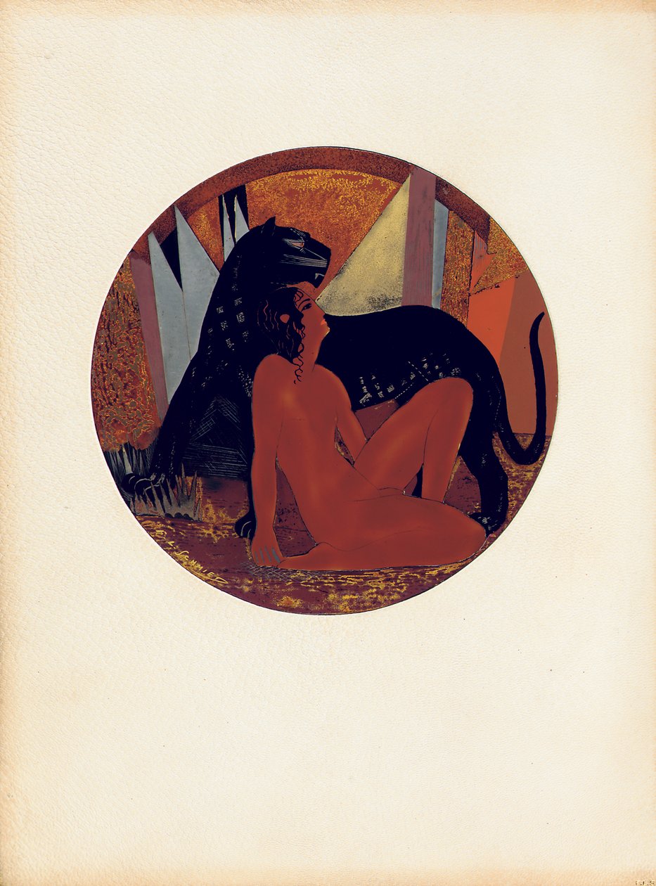 Mowgli i Bagheera, ilustracja z „Księgi dżungli” Rudyarda Kiplinga, kolorowana przez Jeana Dunanda (1877-1942) autorstwa Francois Louis (after) Schmied