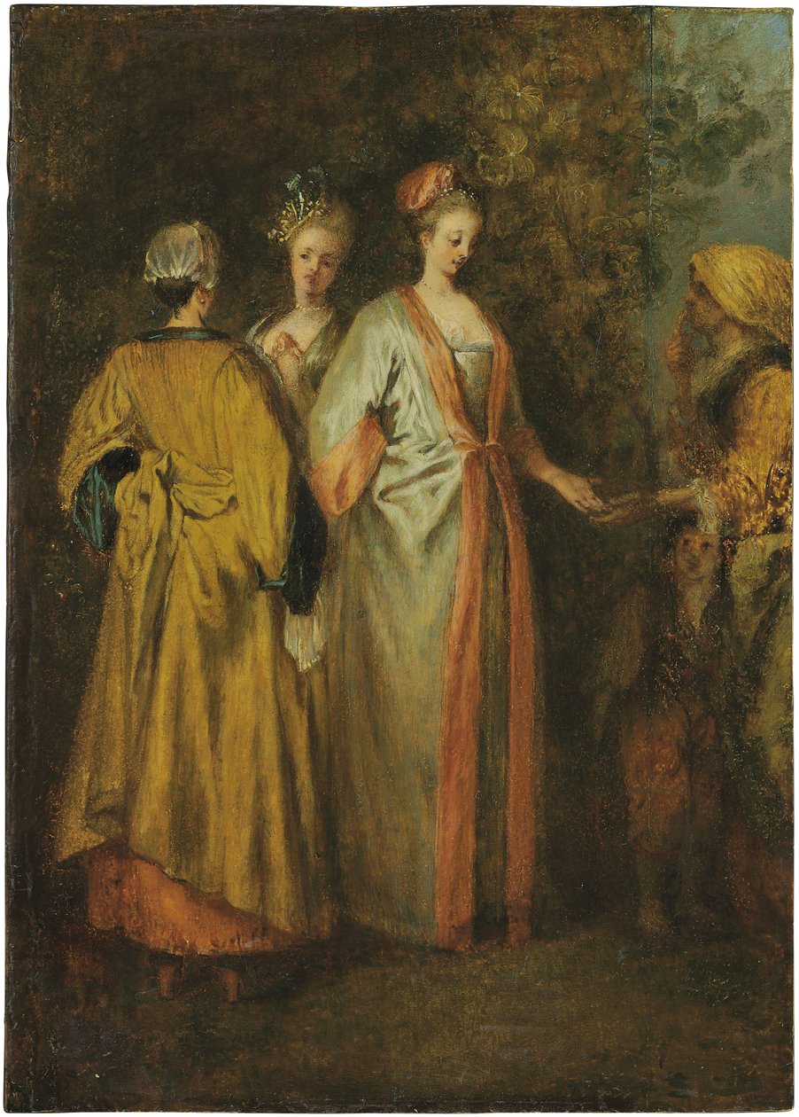 Wróżbita (olej na panelu) autorstwa Francois Louis Joseph (attr. to) Watteau