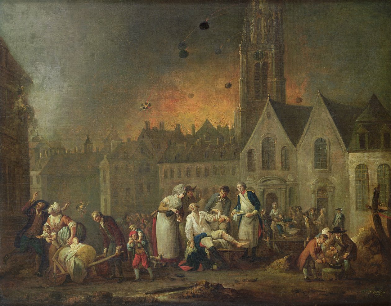 Grand Place w Lille podczas oblężenia 1792, 1794 autorstwa Francois Louis Joseph Watteau