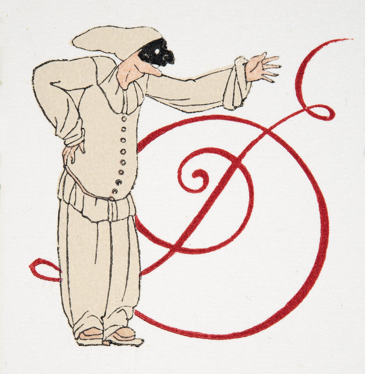 Litera D, z Personages de Comedie, wyd. 1922 (odbitka szablonowa) autorstwa Francois Louis Schmied