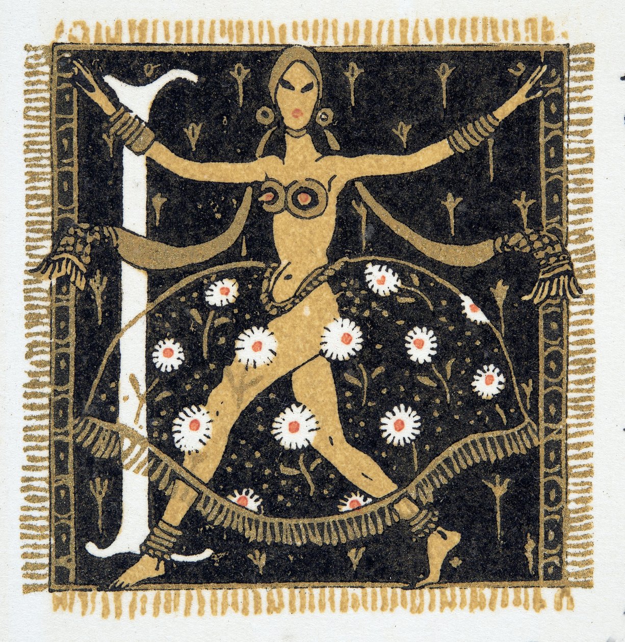Litera „L” z Personages de Comedie, wyd. 1922 (druk szablonowy) autorstwa Francois Louis Schmied