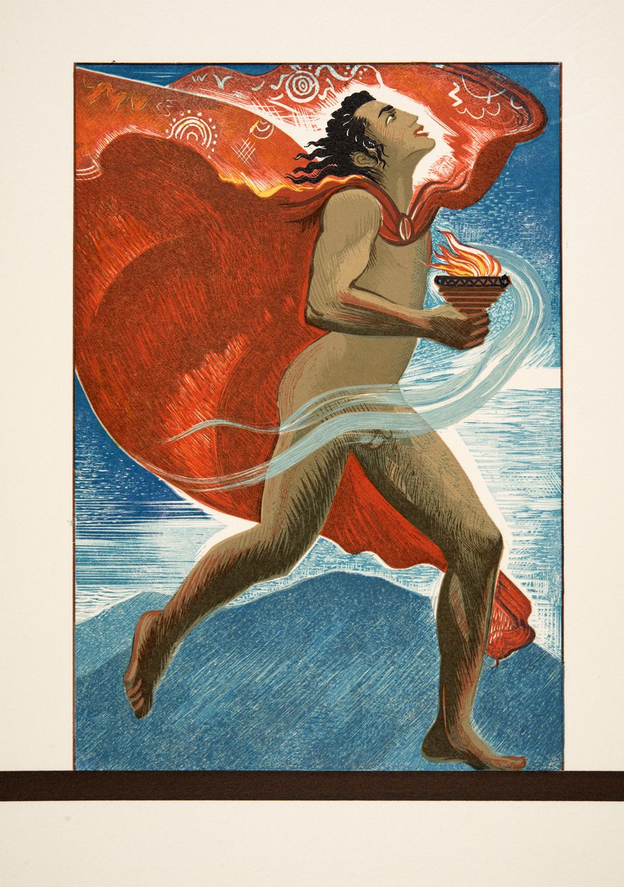 Prometeusz biegnący z ogniem, z Prometeusza Enchané by Ajschylos, wyd. 1941 (odbitka pochorowa) autorstwa Francois Louis Schmied