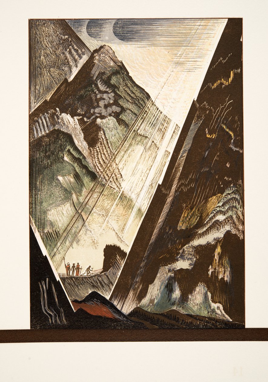 Prometeusz przybity do skały przez Hefajstosa, Kratosa i Bia, z Prometeusza Enchané przez Ajschylosa, wyd. 1941 (odbitka pochorowa) autorstwa Francois Louis Schmied