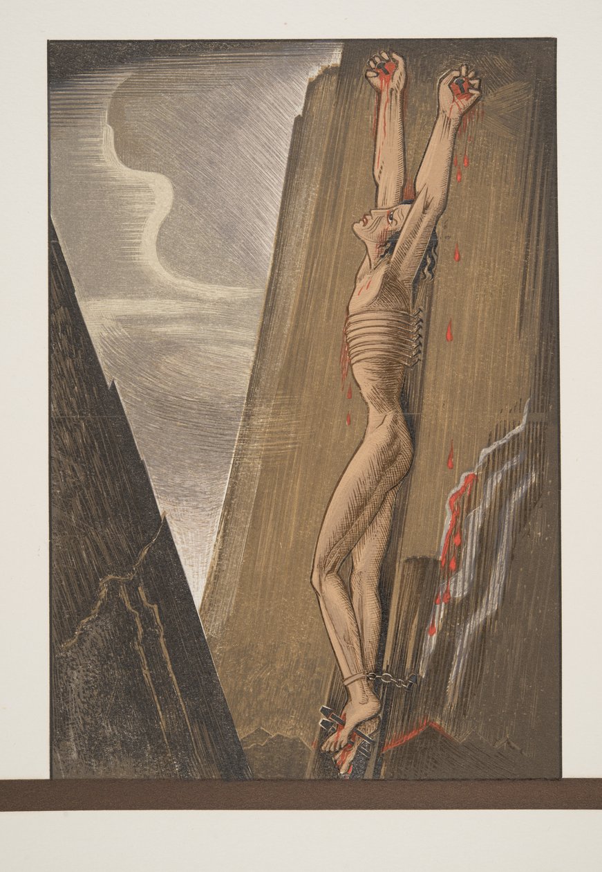 Prometeusz przybity do skały, z Prometeusza Enchané by Ajschylos, wyd. 1941 (odbitka pochorowa) autorstwa Francois Louis Schmied