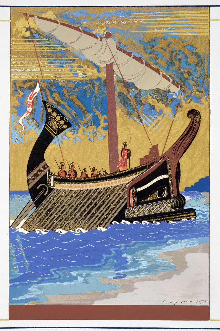 Statek Odyseusza, z "Homera: Odessy", wyd. Paryż 1930-33 autorstwa Francois Louis Schmied