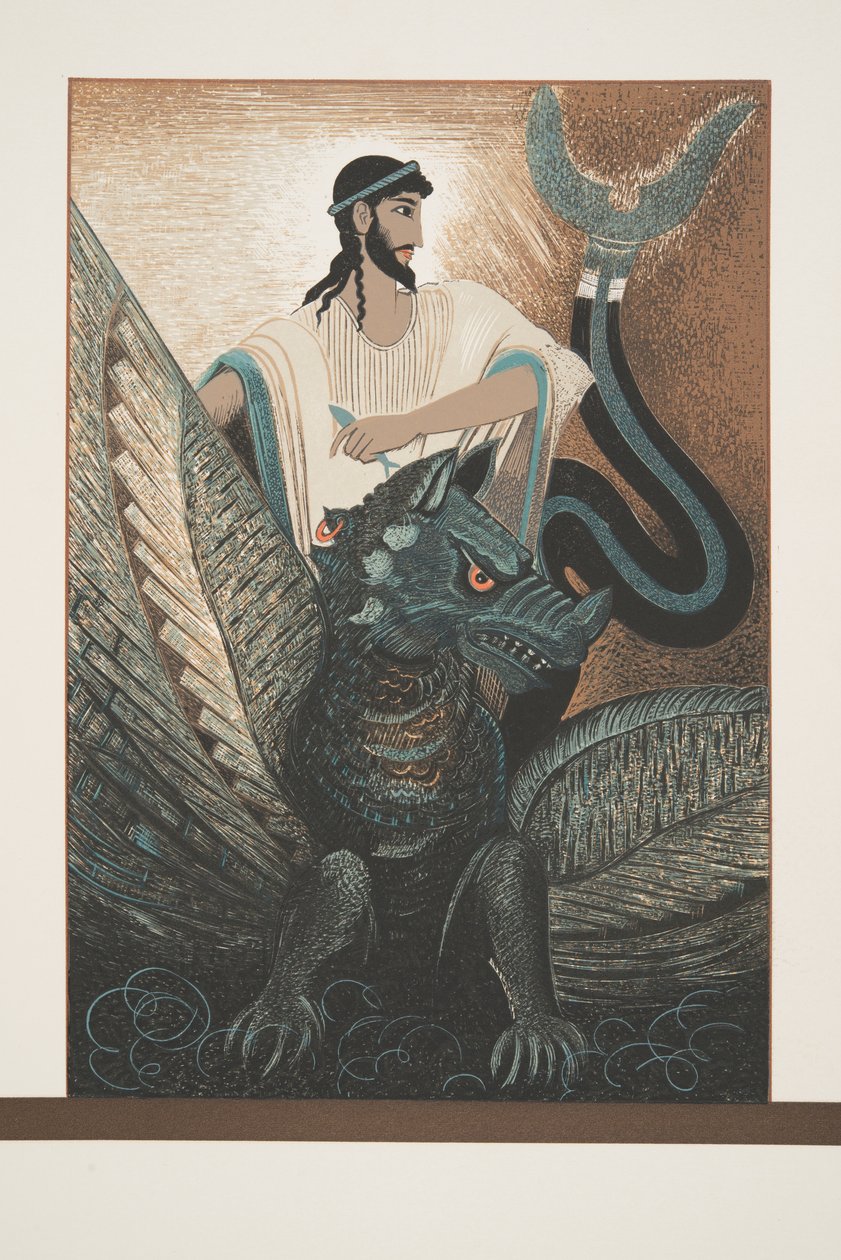 Ulisses and Dragon z Prometheus Chained by Ajschylos, wyd. 1941 (druk szablonowy) autorstwa Francois Louis Schmied