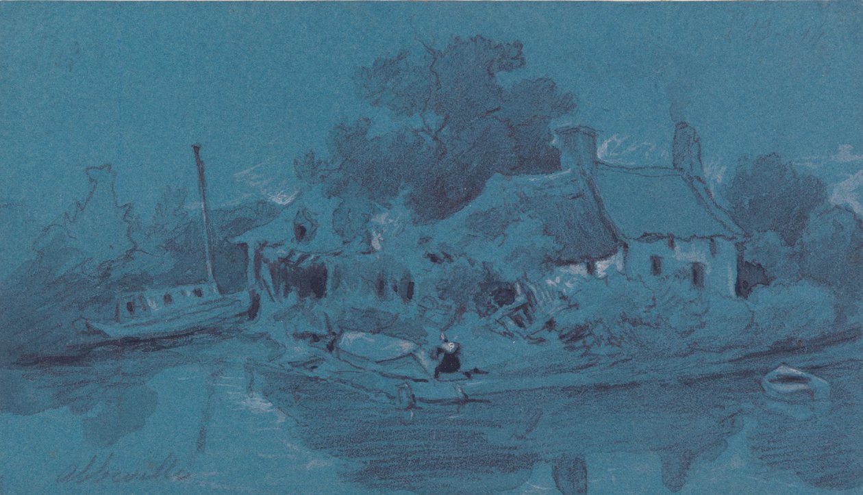 Abbeville (grafit, szary wash, czarny tusz i kolor nadwozia na niebieskim papierze) autorstwa Francois Louis Thomas Francia