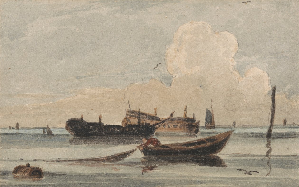 Łodzie na spokojnym morzu autorstwa Francois Louis Thomas Francia