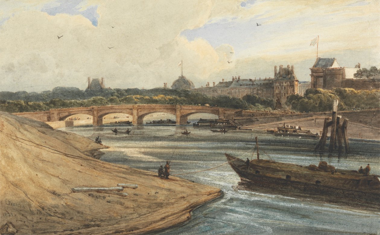 Pont de la Concorde i Pałac Tuileries z Cours la Reine autorstwa Francois Louis Thomas Francia
