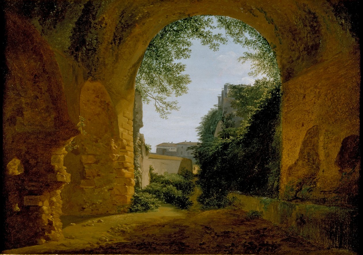 Widok ogrodu widziany z rzymskiego skarbca, 1802-1824 autorstwa Francois Marius Granet
