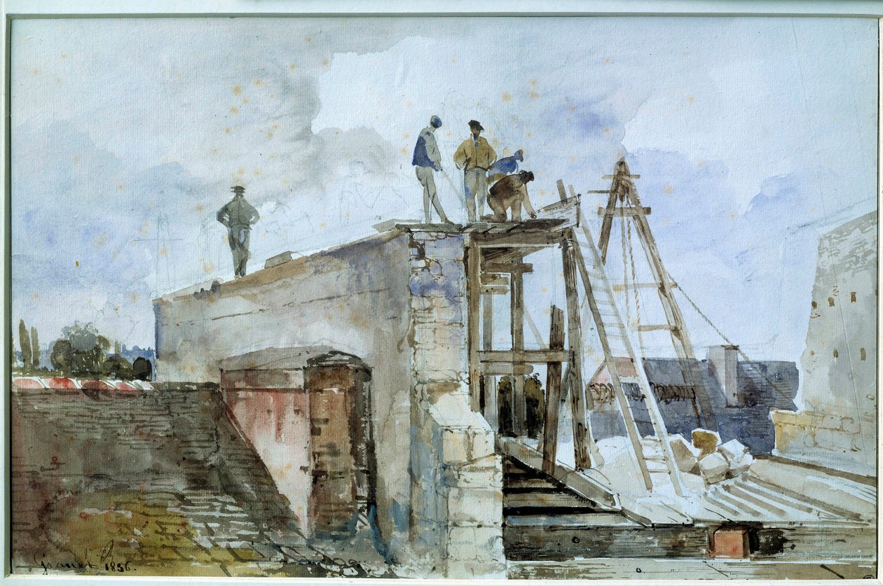 Budowa domu w budowie widziana z okna Granet w Instytucie. Akwarela autorstwa Francois Mariusa Graneta (1775-1849). 19 wiek. Ciemny. 0,25x0,38m. Paryż, Luwr autorstwa Francois Marius Granet