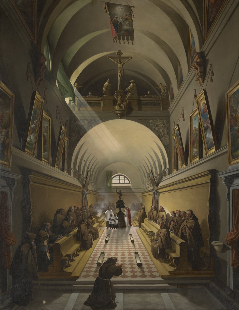 Wnętrze klasztoru kapucynów, ok.1820 autorstwa Francois Marius Granet