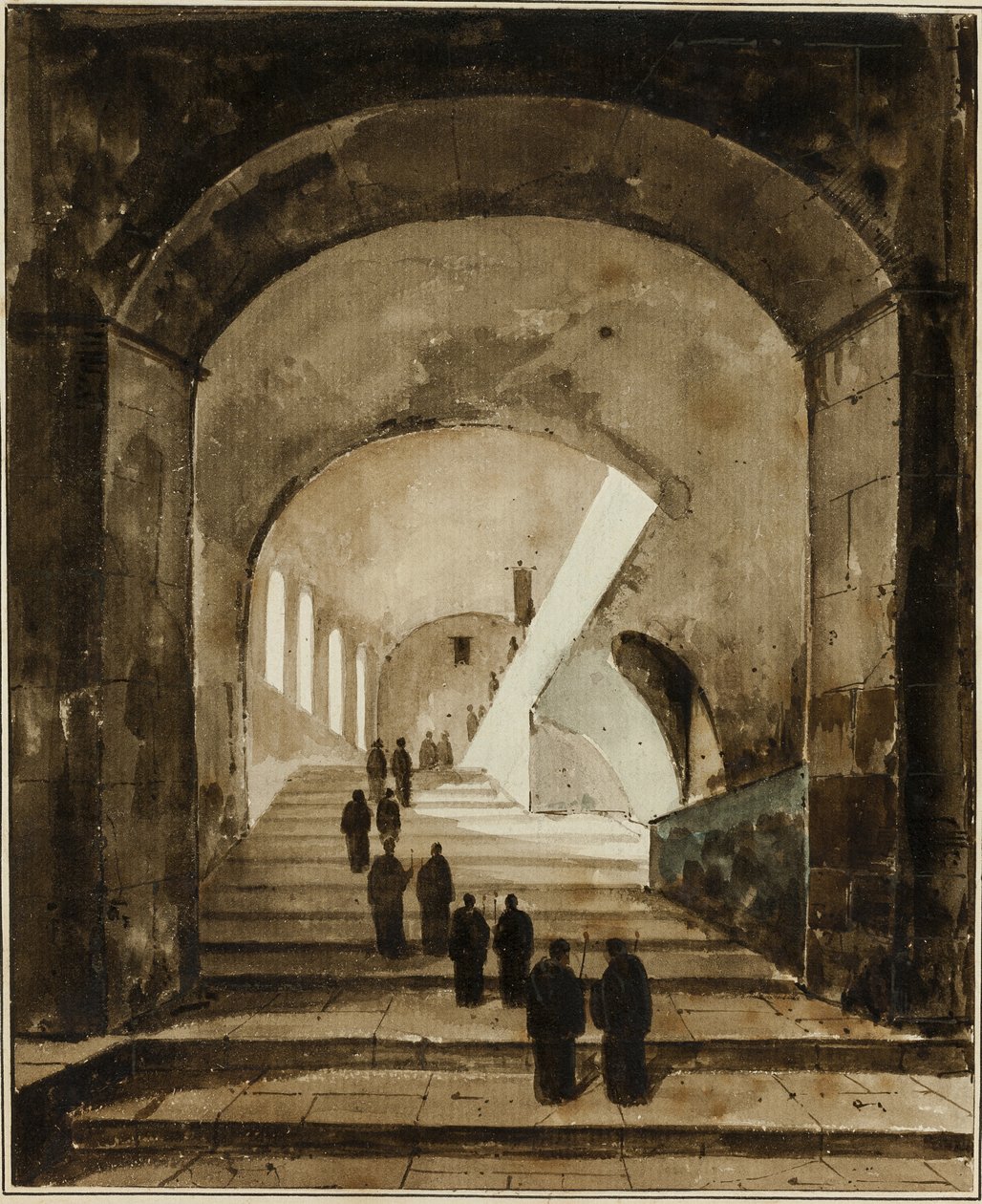 Mnisi na schodach willi Mecenasa w Tivoli autorstwa Francois Marius Granet