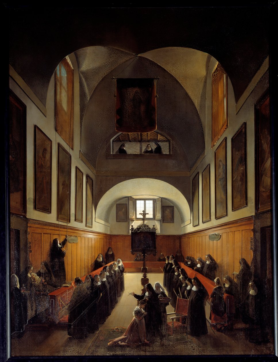 Zabranie ubrania młodej dziewczyny z Albano w chórze klasztoru św. Klary w Rzymie. Obraz Francois Mariusa Graneta (1775-1849) autorstwa Francois Marius Granet