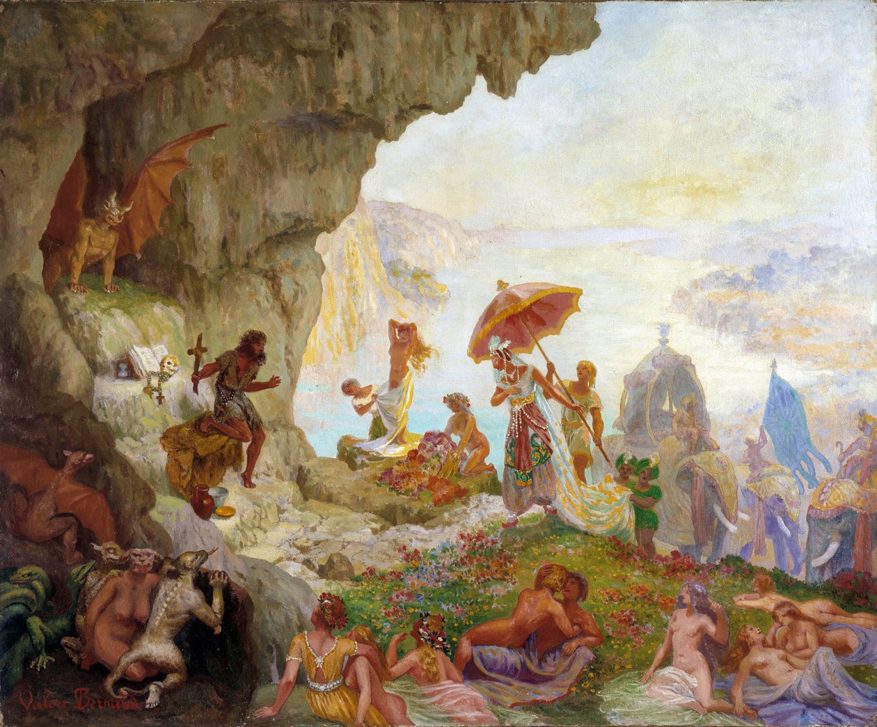 Kuszenie św. Antoniego Wielkiego (lub św. Antoniego Pustelnika lub św. 60x73 cm. Obowiązkowa wzmianka: Collection fondation pozdrowienia de Prove autorstwa Francois Marius Valere Bernard