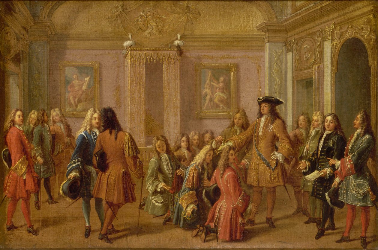 Pierwsza promocja Rycerzy św. Ludwika przez Ludwika XIV, Wersal 8 maja 1693 1710. autorstwa Francois Marot