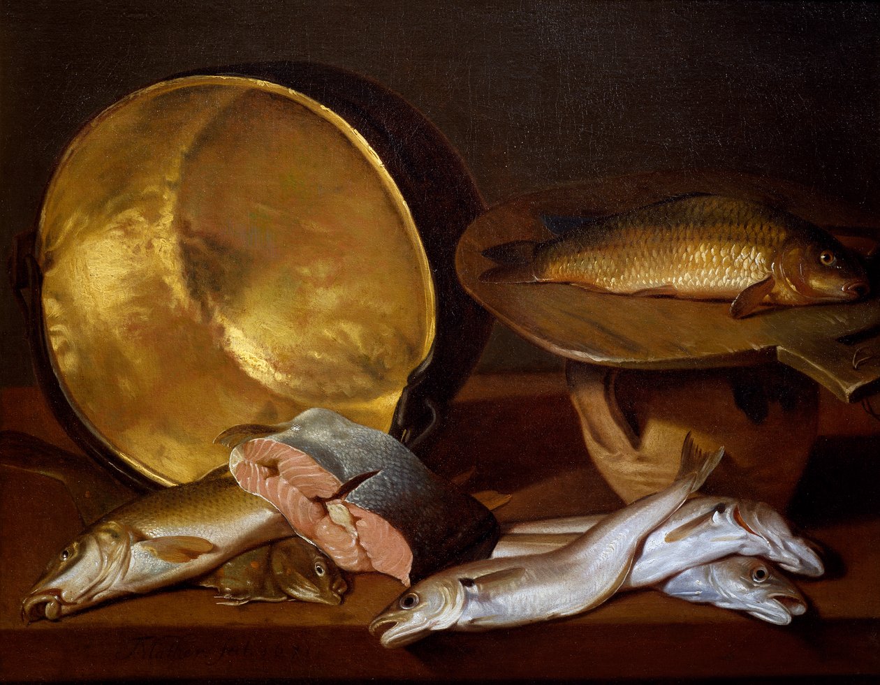 Martwa natura z rybami, autor: Francois Mather autorstwa Francois Mather