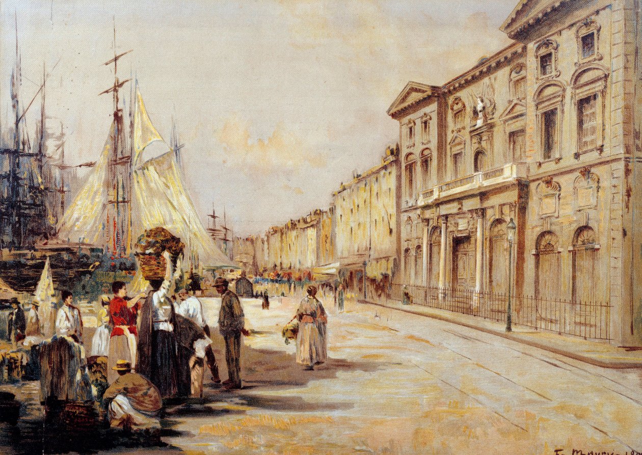 Widok na Quai Saint Jean w scenie ulicy Marsylii. Rysunek Francois Maury (1861-1933) 1902 Marsylia, Muzeum Starej Marsylii autorstwa Francois Maury