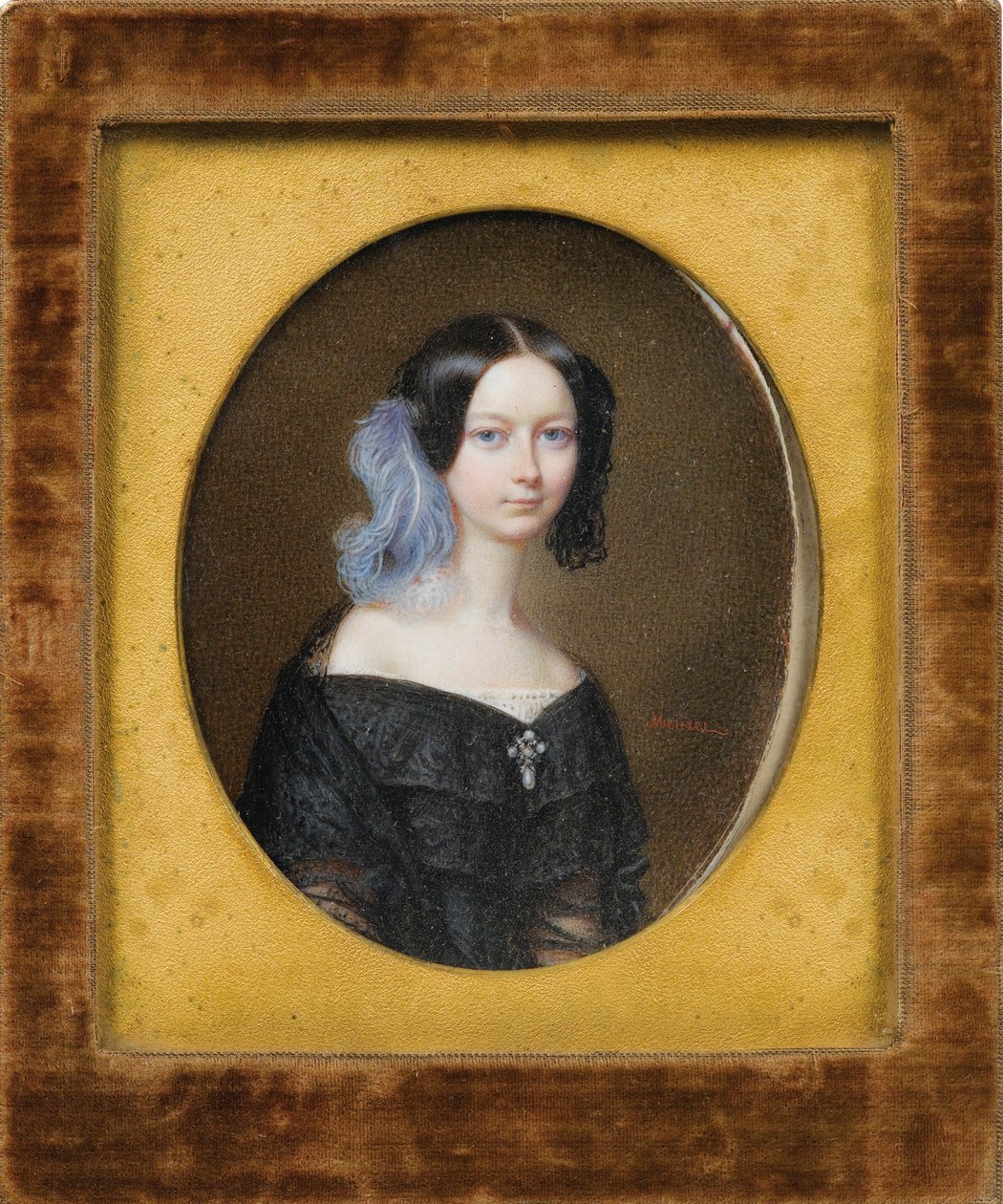 Helene de Mecklembourg Schwerin (Mecklembourg-Schwerin) - Księżna Helena z Meklemburgii-Schwerin (1814-1858), później księżna Orleańska po Meuret, Francois (1800-1887), ok. 1835 - Akwarela, Gwasz na tekturze, 9,5x7,5 - Prywatna kolekcja autorstwa Francois Meuret