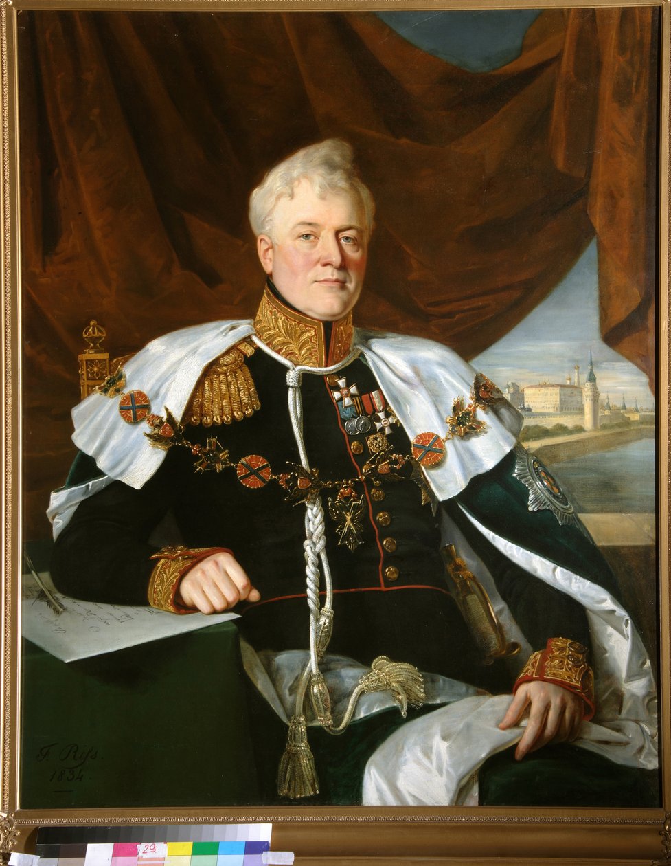Książę Dmitri Galitzine noszący Order Świętego Andrzeja, 1835 r autorstwa Francois Nicholas Riss