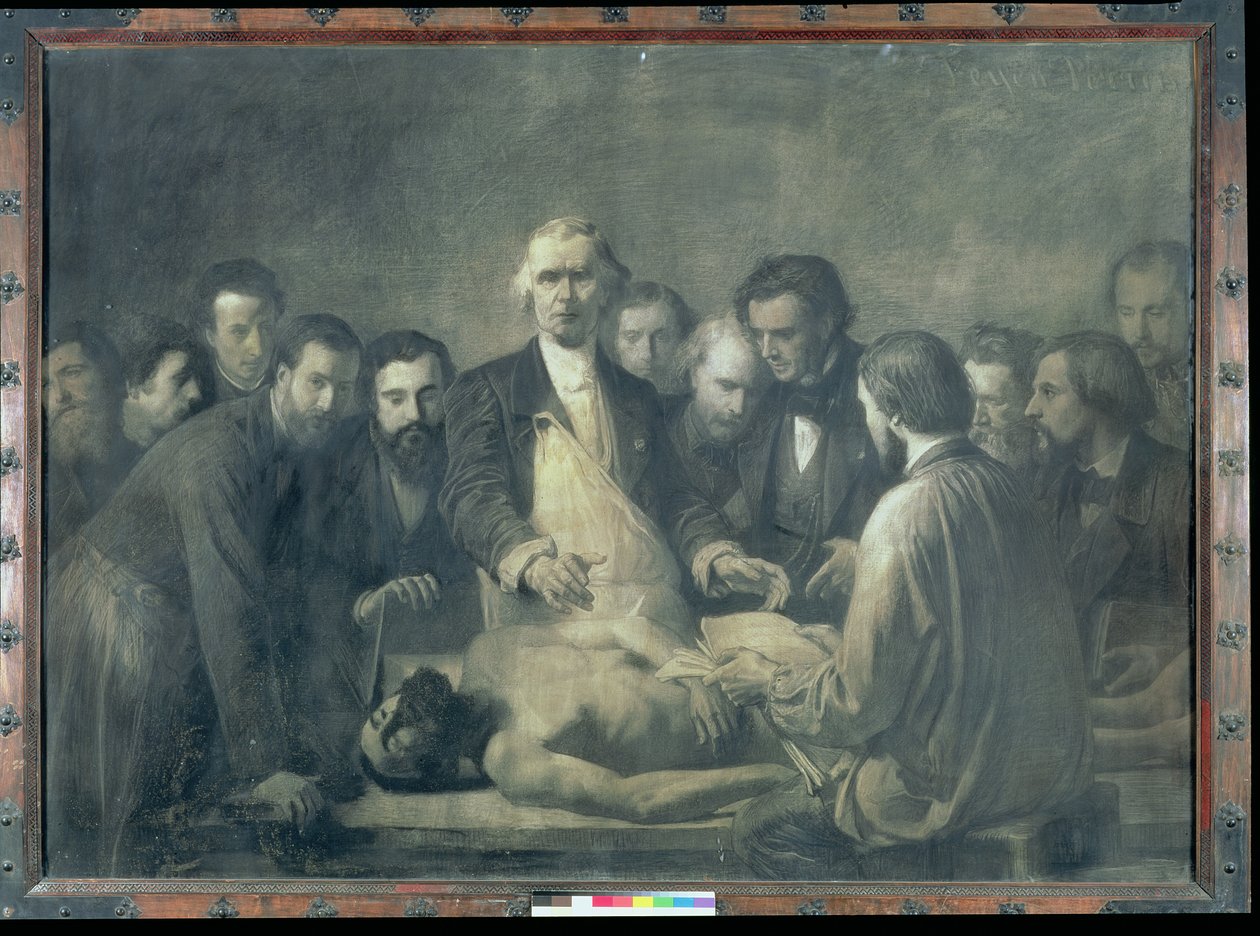 Lekcja anatomii doktora Velpeau (1795-1867) (węgiel drzewny na papierze, położony na płótnie) autorstwa Francois Nicolas Augustin Feyen Perrin