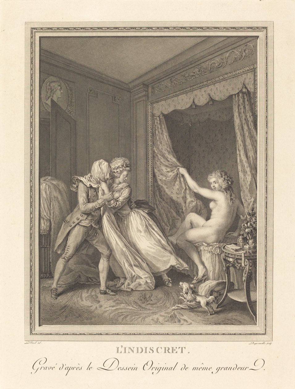 Niedyskretny autorstwa Francois Nicolas Barthelemy Dequevauviller after Antoine Borel