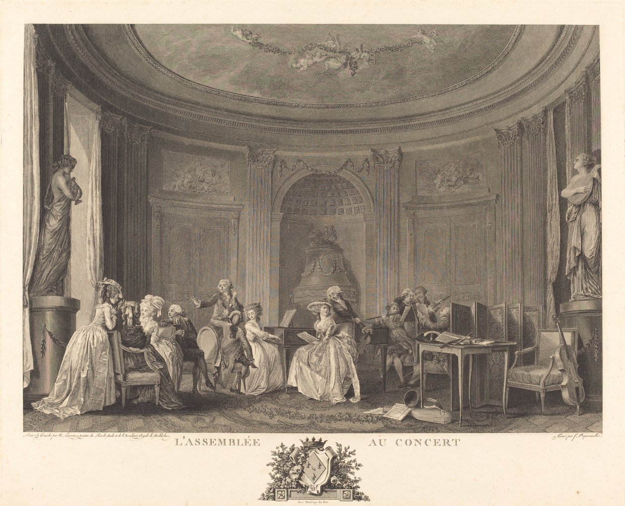 Zgromadzenie na koncercie autorstwa Francois Nicolas Barthelemy Dequevauviller after Nicolas Lavreince