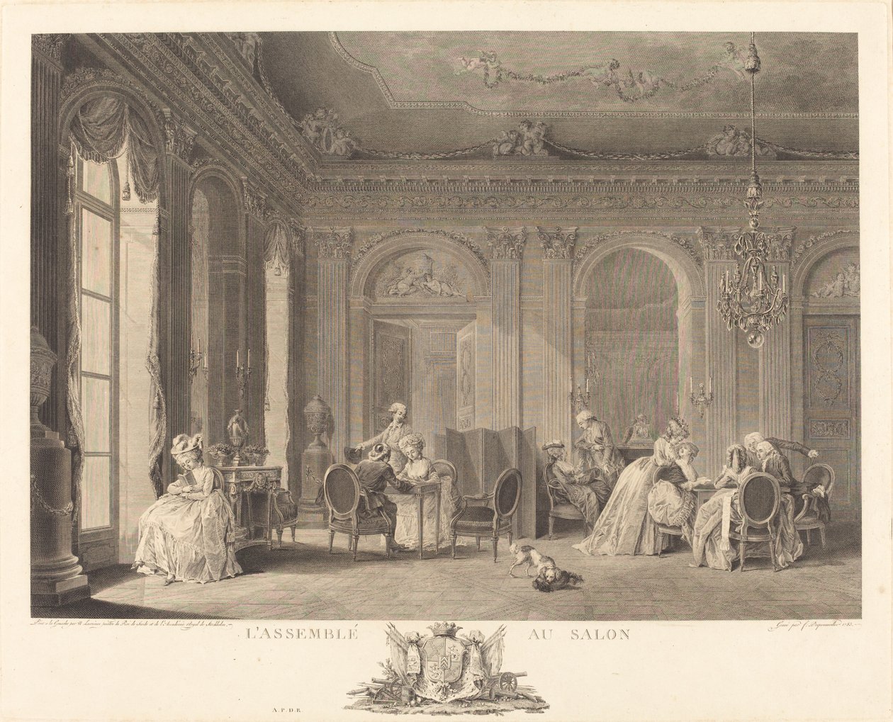 Montaż w salonie autorstwa Francois Nicolas Barthelemy Dequevauviller after Nicolas Lavreince